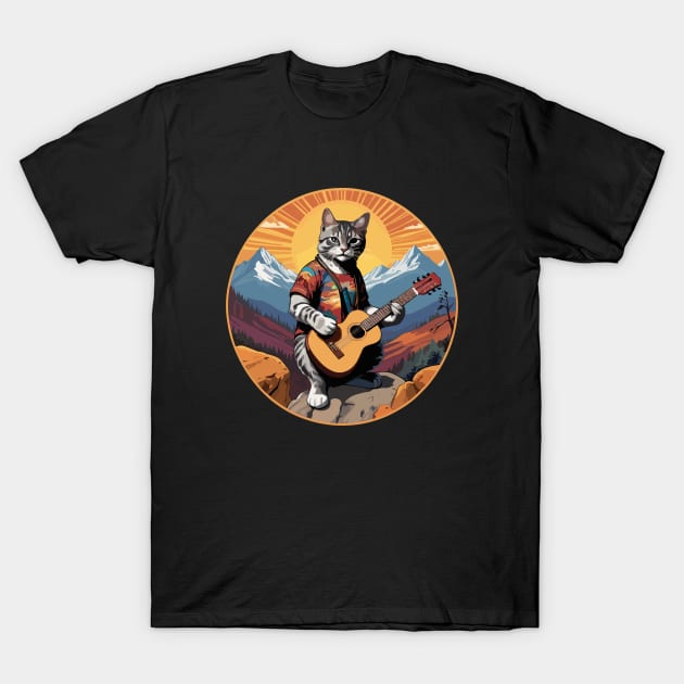 Cat Guitar Mountain T-Shirt by Prime Quality Designs